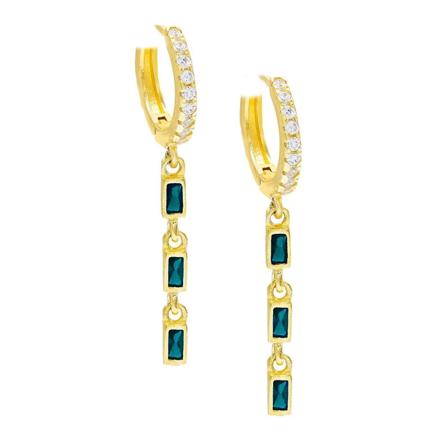 Dainty Dangle Sapphire Baugette Drop Earring Embellished with 