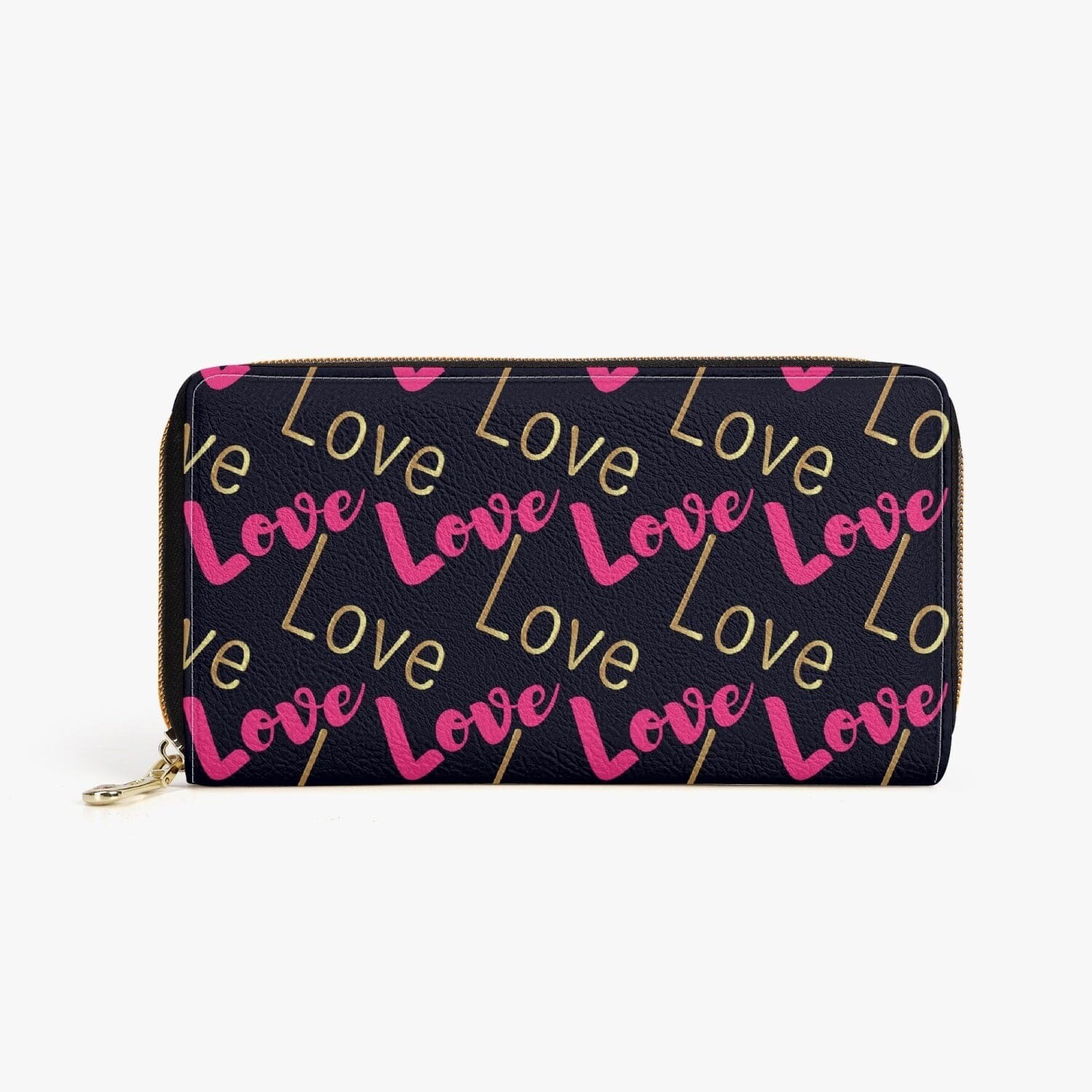 Uniquely You Zipper Wallet - Purse / Pink & Gold Love Print