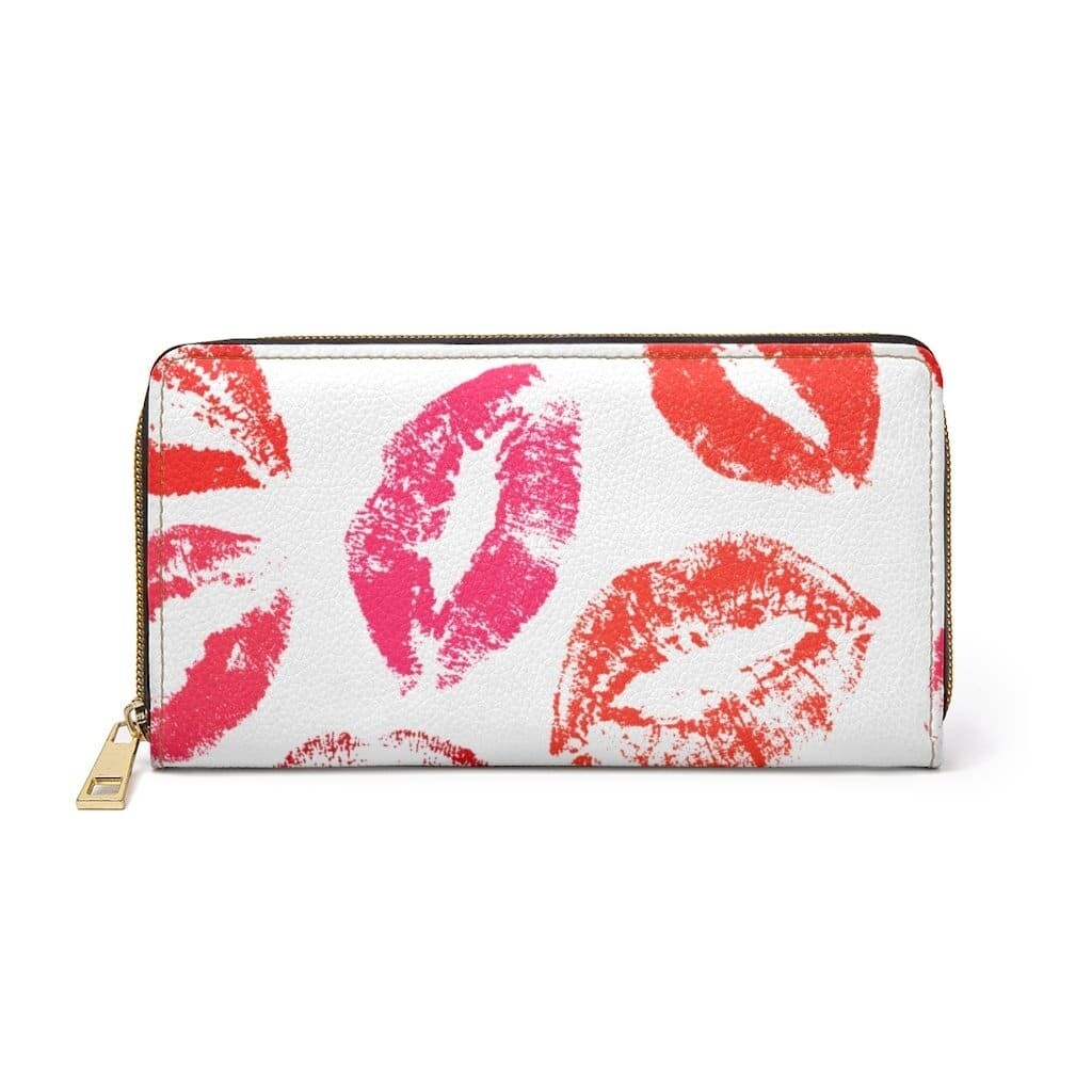 Uniquely You Womens Wallet - Zip Purse / White & Red Lipstick Kisses