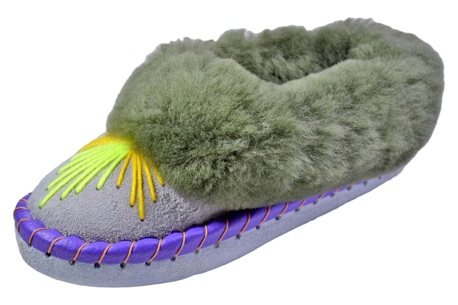 Olivia Green Fur Handmade Leather Moccasin Shoes