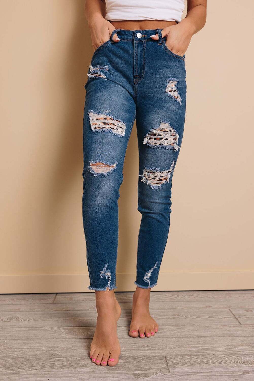 Leah Distressed Leopard Jeans