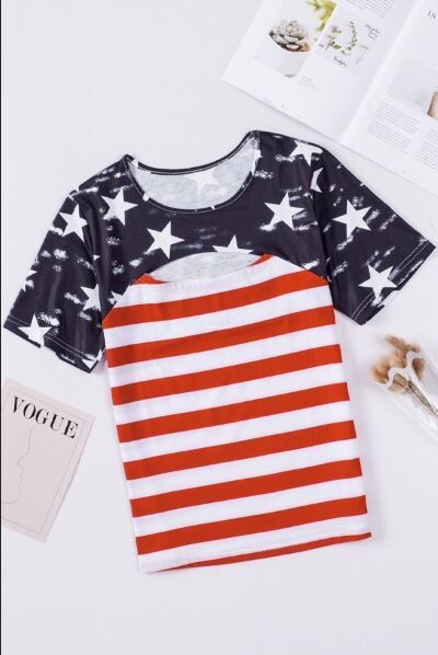 Contrast American Flag Cutout T-Shirt