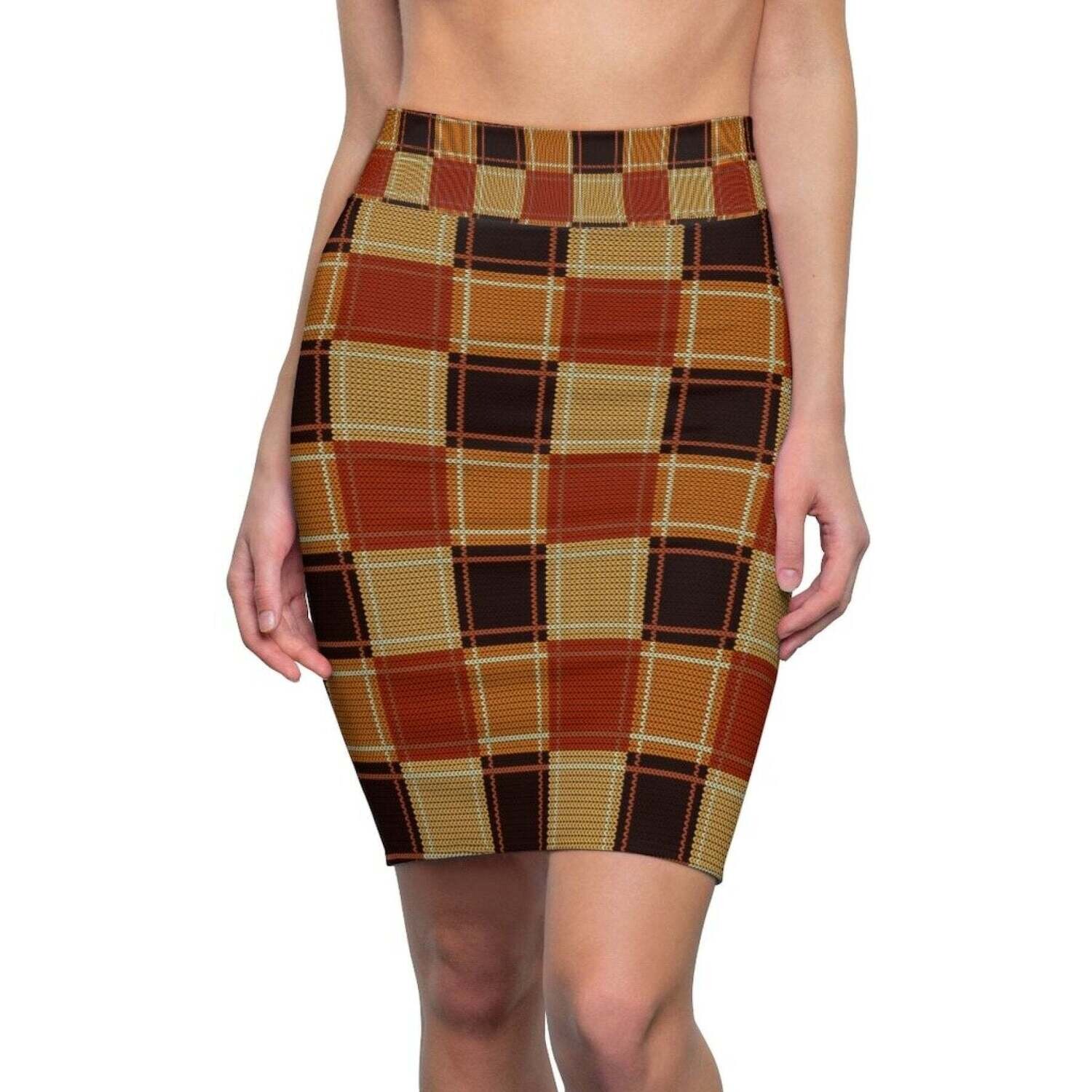 Uniquely You Womens Pencil Skirt - High Waist Stretch / Checker Brown