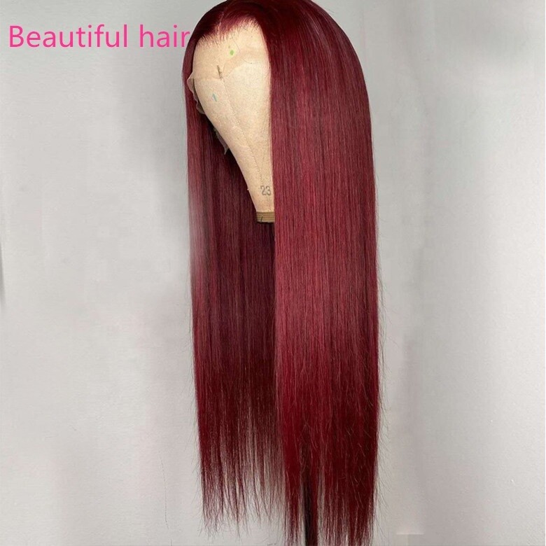 Wholesale 26 inch long silky straight 99j burgundy brazilian hair bleached knots 100 human hair 12A grade HD lace front wigs