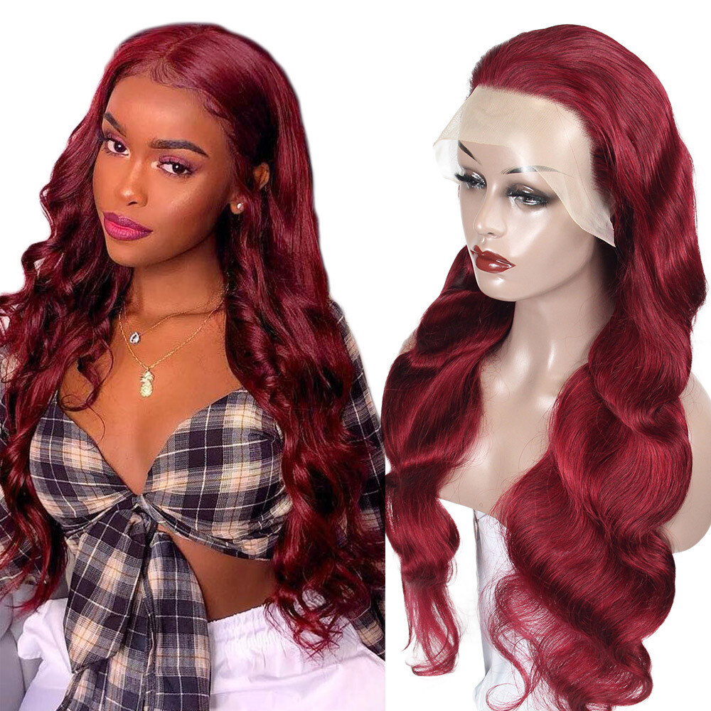ombre 99j burgundy red color human hair wig dropshipping, brazilian hair wig human hair 360 lace frontal wig
