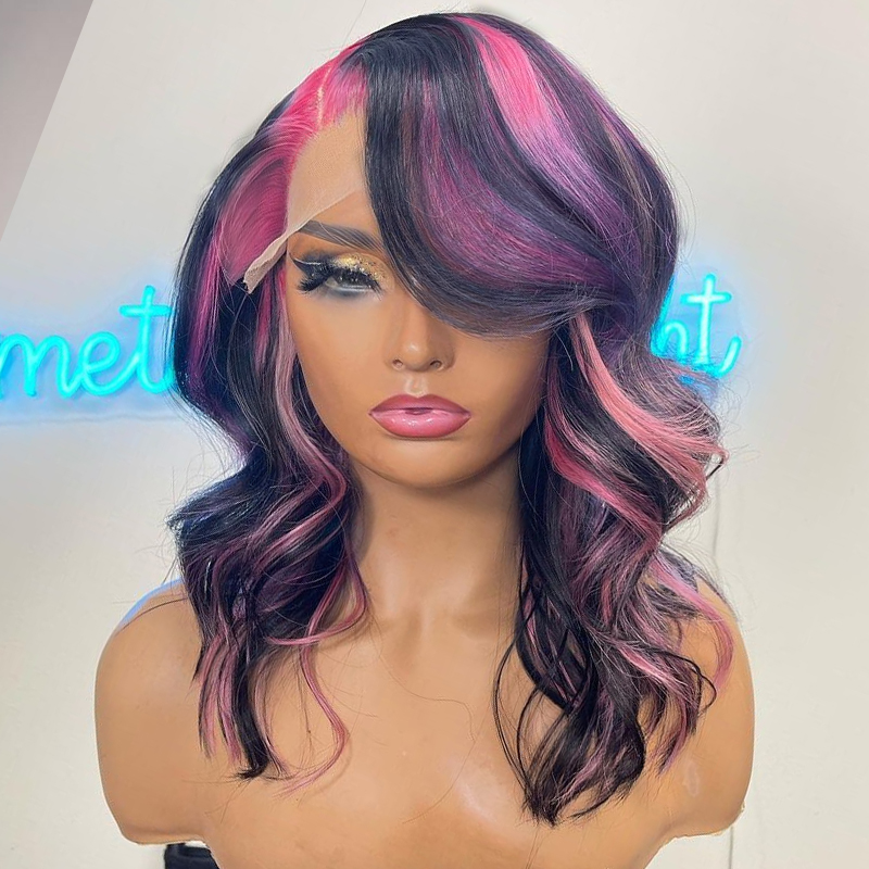 Body Wave Lace Front Wig Black Pink Highlight Color Full Lace Human Hair Wigs Natural Hairline Wigs For Black Women Dropshipping