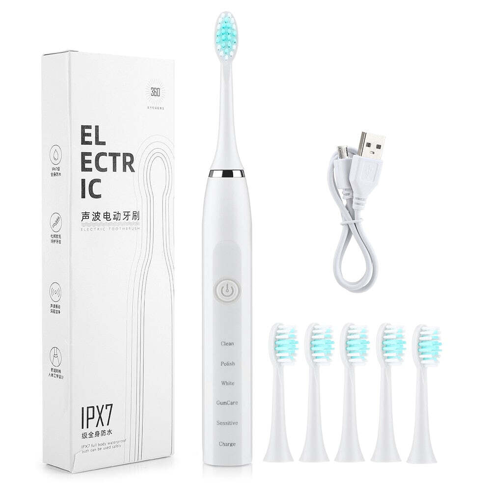 Electric Toothbrush Sonic Tooth Brush for Adult Brush 5 Heads USB