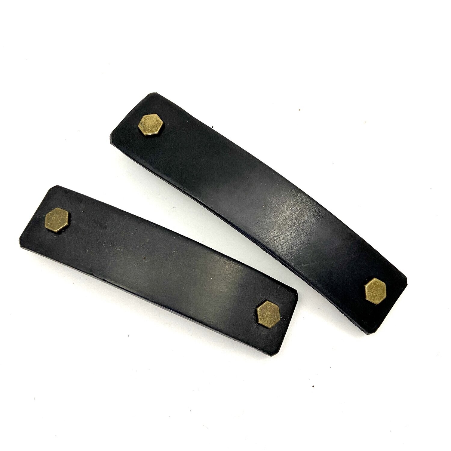 Black Leather Barrette + Minimal / Industrial Hex Hardware