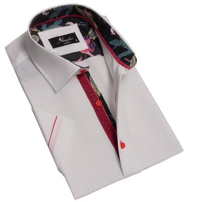 White and Red Mens Short Sleeve Button up Shirts - Tailored Slim Fit