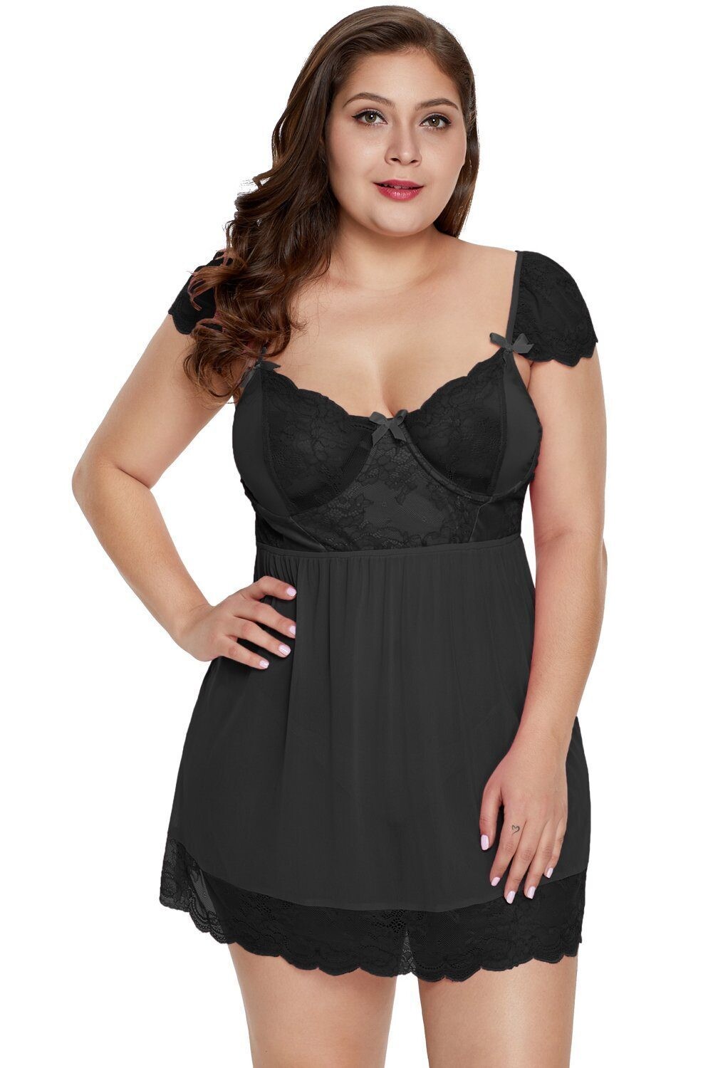 Plus Size Mesh and Lace Babydoll Set