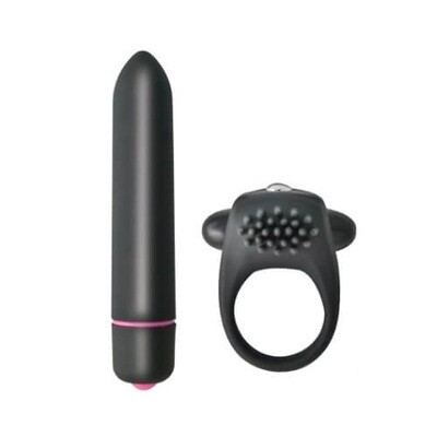 Vibrating Cockring and 10 Function Bullet Couples Kit