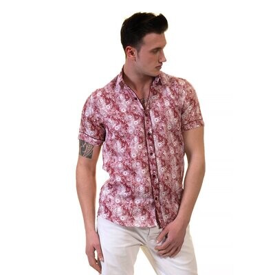 Pink Mens Short Sleeve Button up Shirts - Tailored Slim Fit Cotton