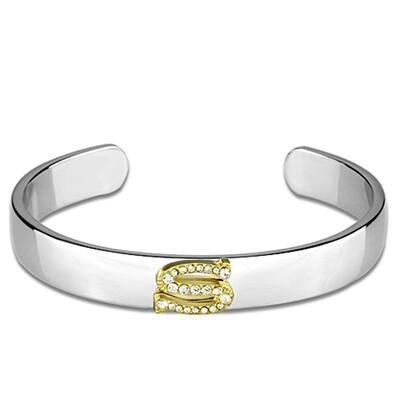 LO3629 - Reverse Two-Tone White Metal Bangle with Top Grade Crystal 