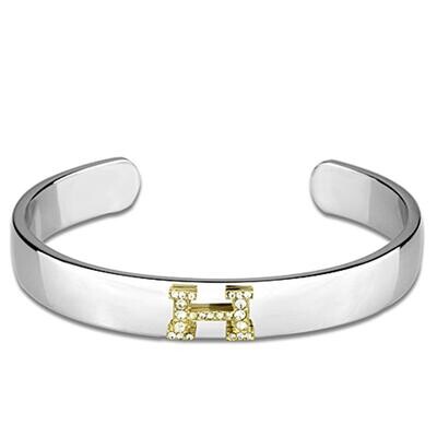 LO3618 - Reverse Two-Tone White Metal Bangle with Top Grade Crystal 