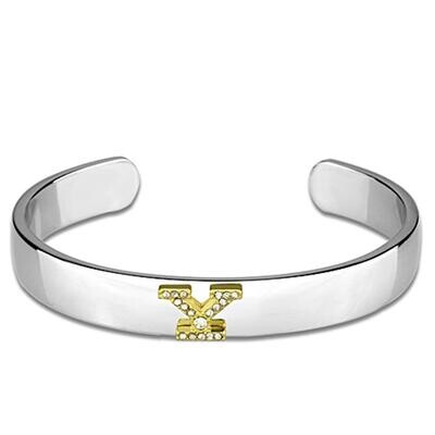 LO3635 - Reverse Two-Tone White Metal Bangle with Top Grade Crystal 