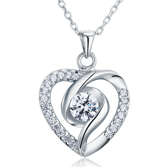 Created Diamond Heart 925 Sterling Silver Pendant Necklace XFN8032
