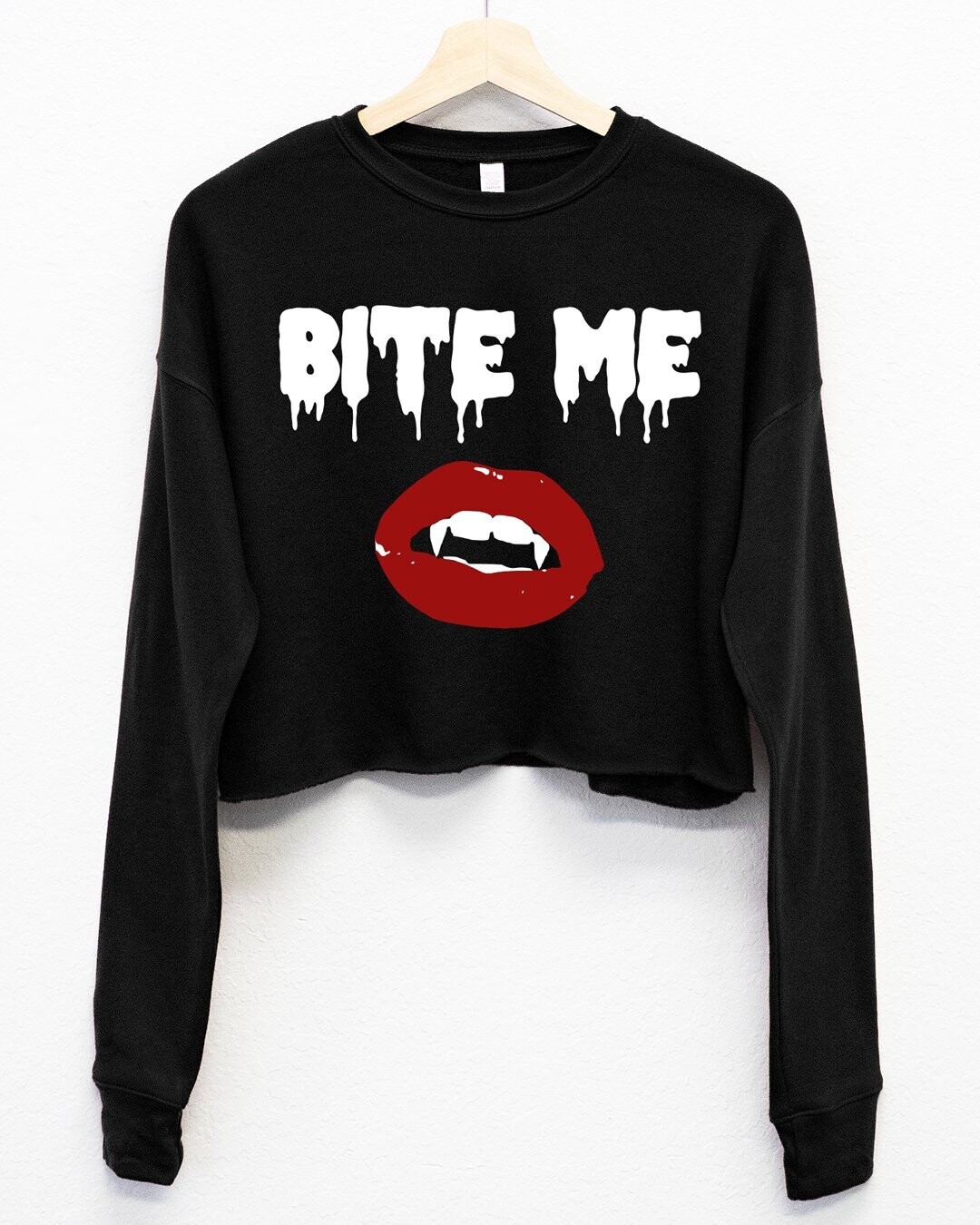 Bite Me Vampire Lips Fleece Cropped Sweatshirt