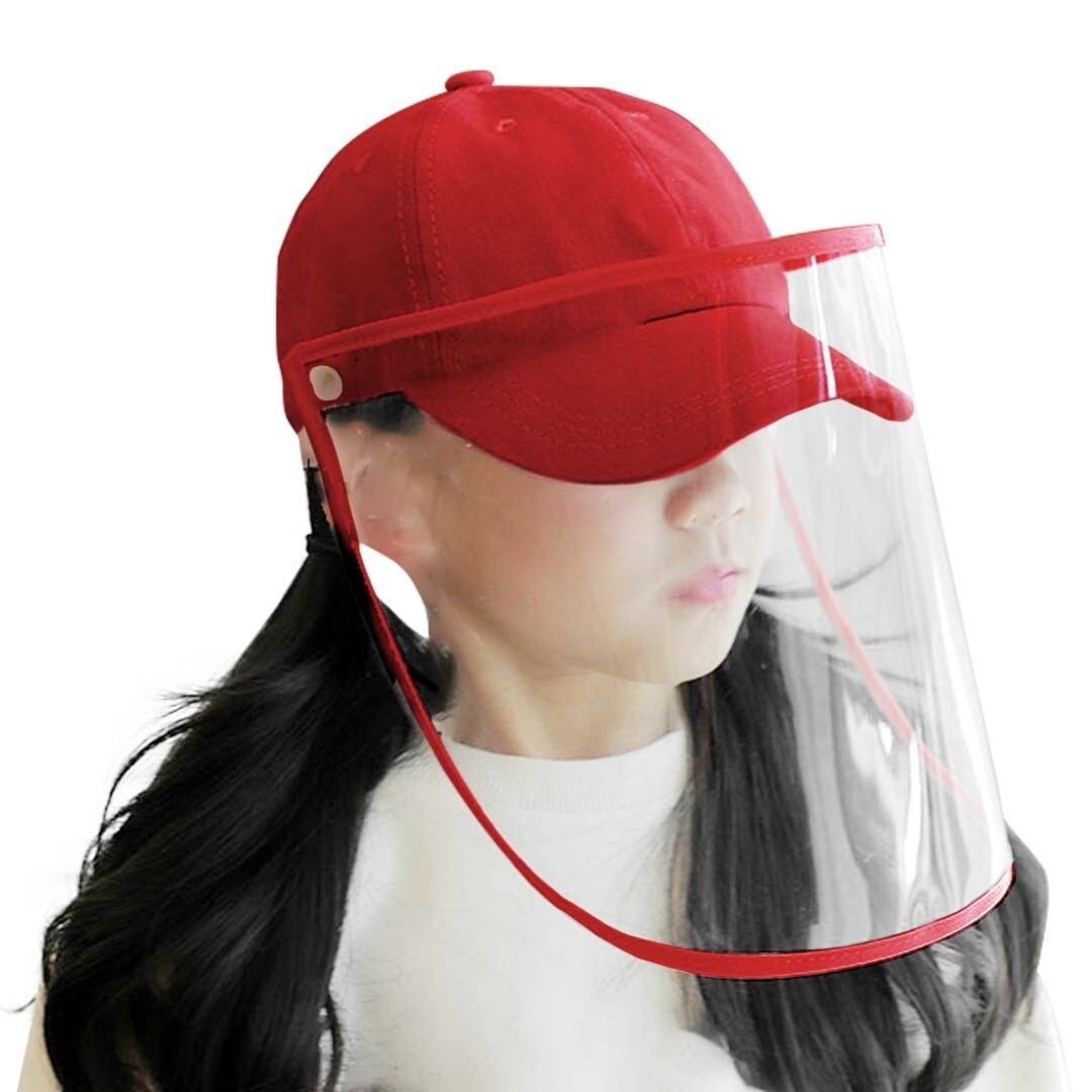 Outdoor Protection Hat Anti-Fog Pollution Dust Protective Cap Full Face HD Shield Cover Kids Red