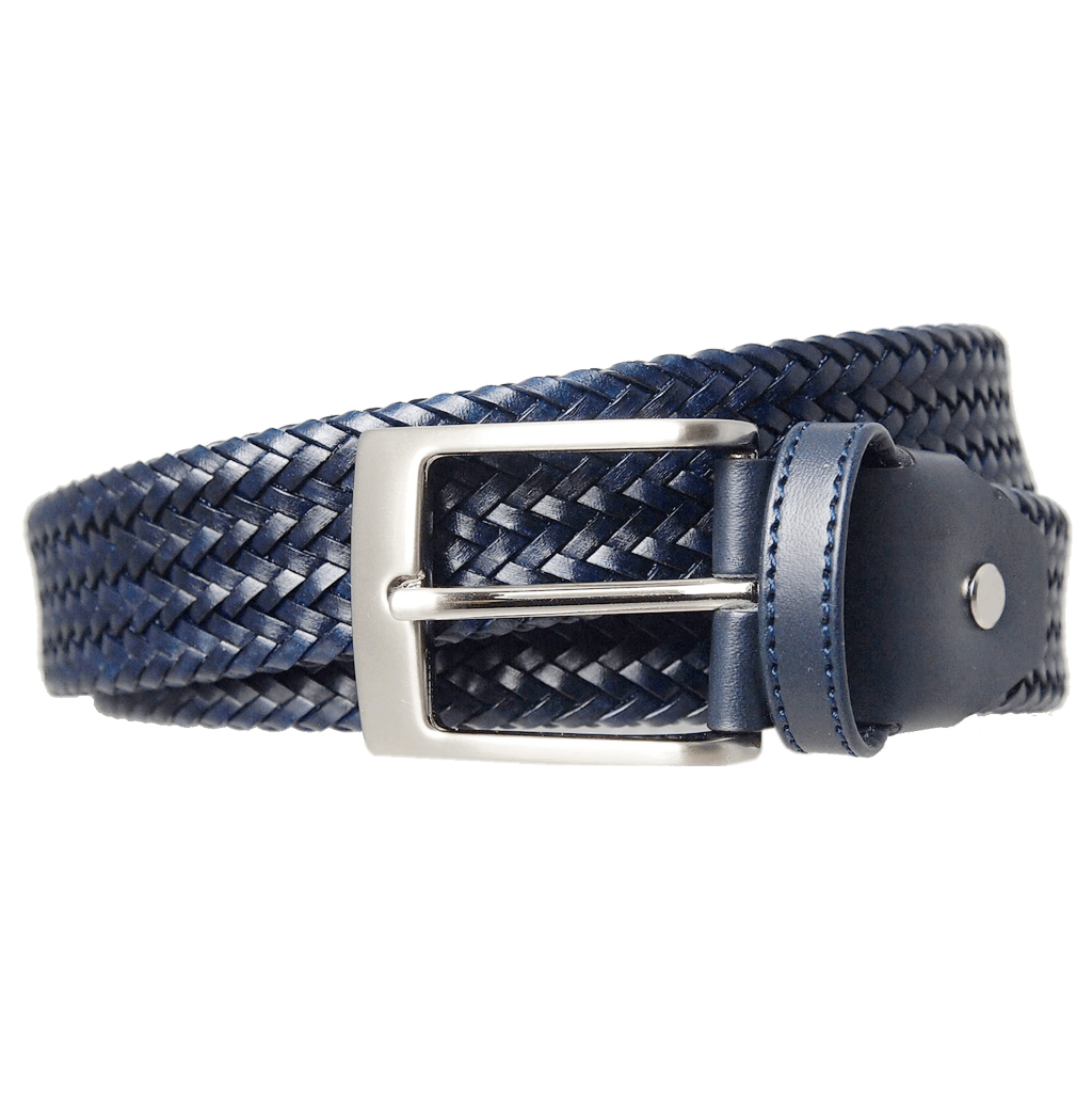 34 mm Fine Weave Leather Belt Navy