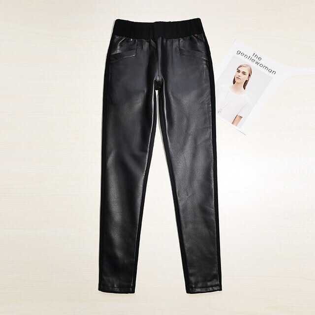 Genuine Leather Pants For Women Winter Fashion Patchwork Sheepskin