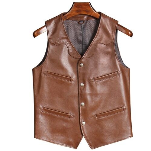 First Layer Cowhide Genuine Leather Vest Elastic Business Leisure Slim Vest