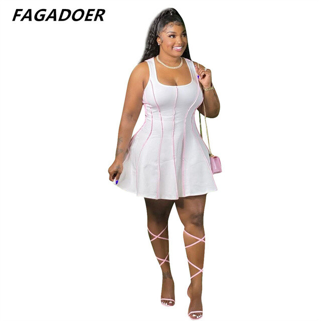FAGADOER Fashion Street Sleevless Mini Dresses Plus Size Women