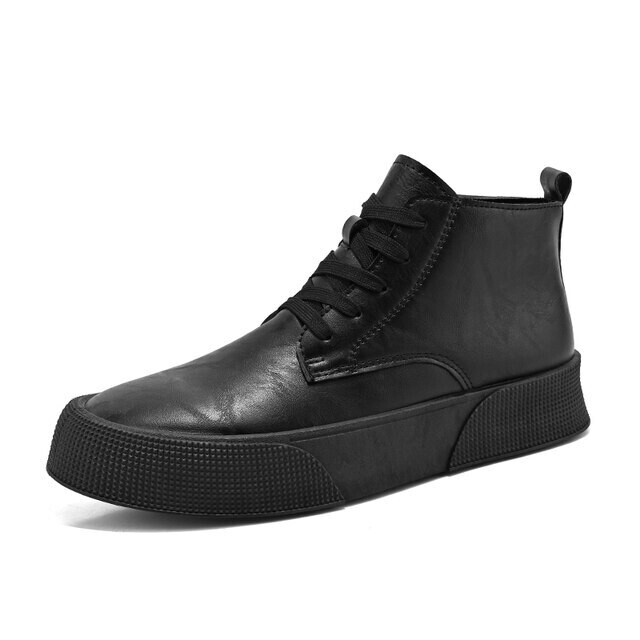 Autumn Men Ankle Boots High cut Solid Genuine Leather Sneakers