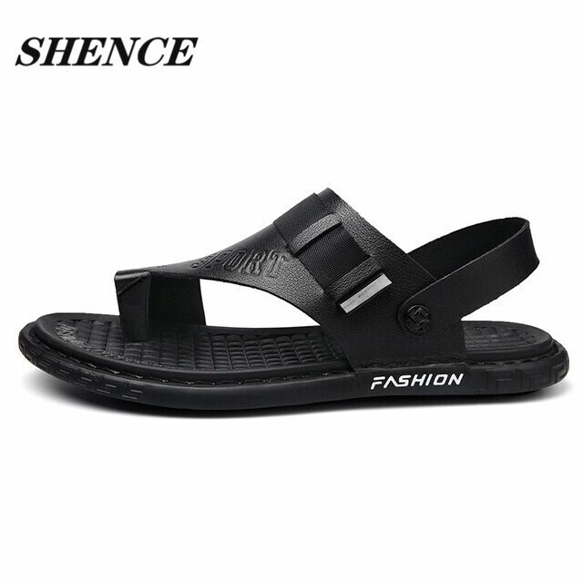 SHENCE New Fashion Genuine Leather Men's Sandals Retro Rome Shoes Men