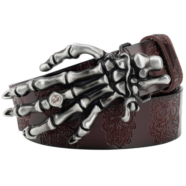 Skull Leather Embossed Belt Claw Alloy Buckle Fashion Retro