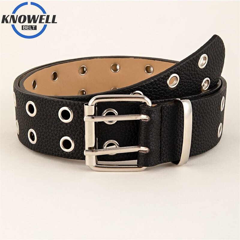 Gothic Y2k Belts For Women Pu Leather Rivet Pin Metal Buckle Black