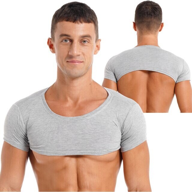 Mens Male Short Sleeve Crop Top Party Club Dance Round Neck T Shirt