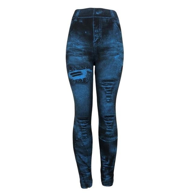 Women 2022 Imitation Distressed Denim Jeans Leggings Casual High Waist