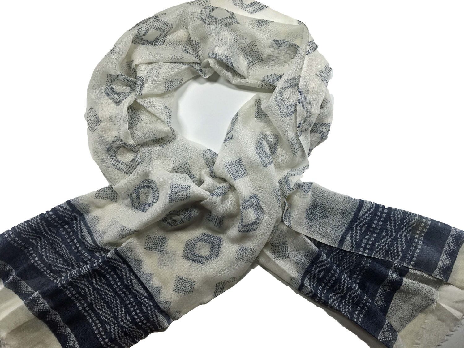 Grey Hand Painted Wool And Silk Blend Scarf