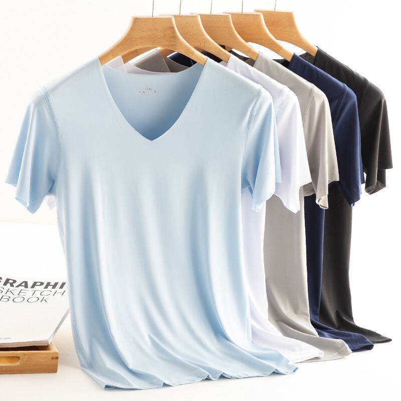 T-shirt Men's V-neck Cotton Short Sleeves | Short Sleeve Cotton