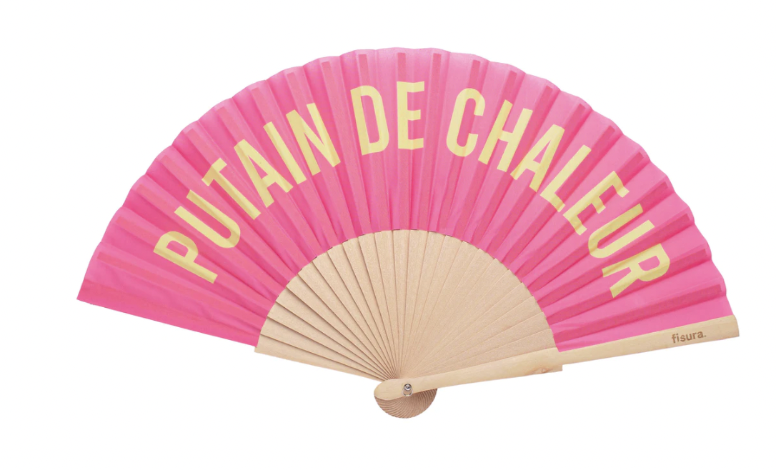 Eventail "PUTAIN DE CHALEUR" ROSE ET JAUNE