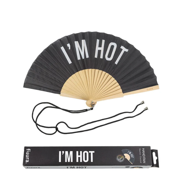 Eventail "I'M HOT" noir
