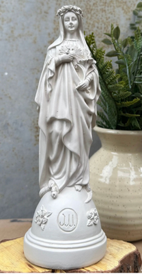 Statuette Marie aux fleurs Blanc