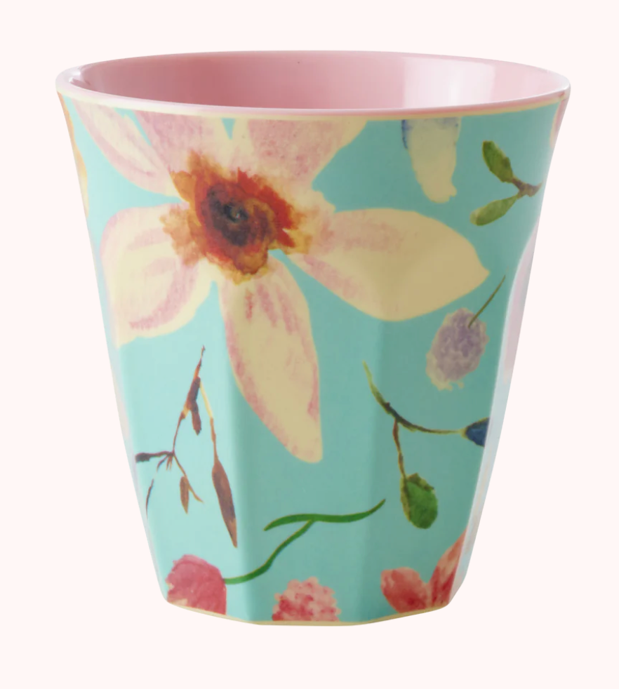Gobelet Taille Médium- Selma Fleurs Turquoise