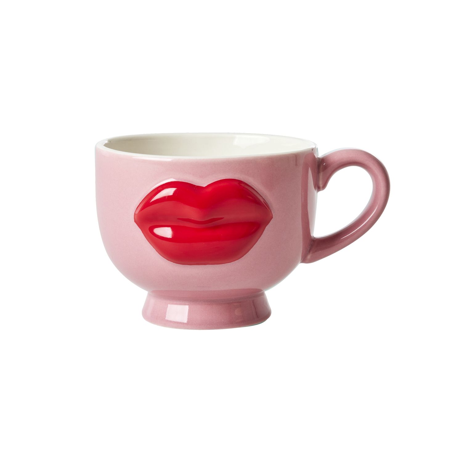 Mug Céramique Rose Lèvres Rouges