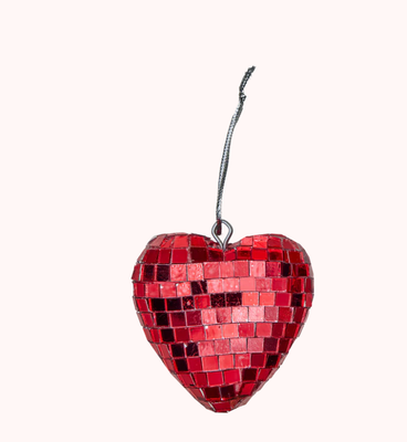 Petite Coeur Boule à Facettes rouge