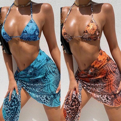 2024 New  -  European And American New Leopard Print Strappy Sexy Three-piece Bikini