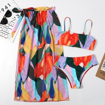2024 New  - Digital Printed Bikini Sexy Sling Small Fresh European And American Style Three-piece Swimsuit Women