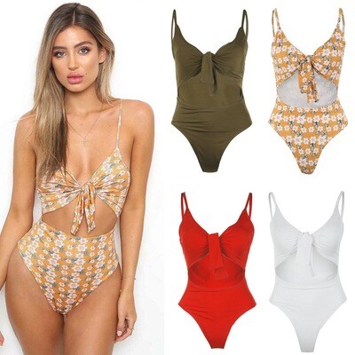 2024 New  -  Explosion models sexy tie knot print one-piece swimsuit ZC2520 plus chest pad