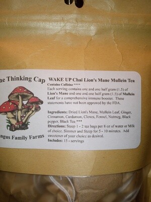 Tea Wake- Up Chai 
Lions Mane Mullein   Contains Caffeine