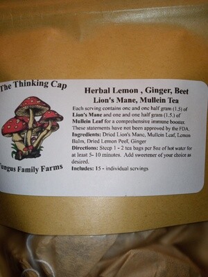Tea Herbal Lemon, Ginger. Beet, Lions Mane, Mullein Flower