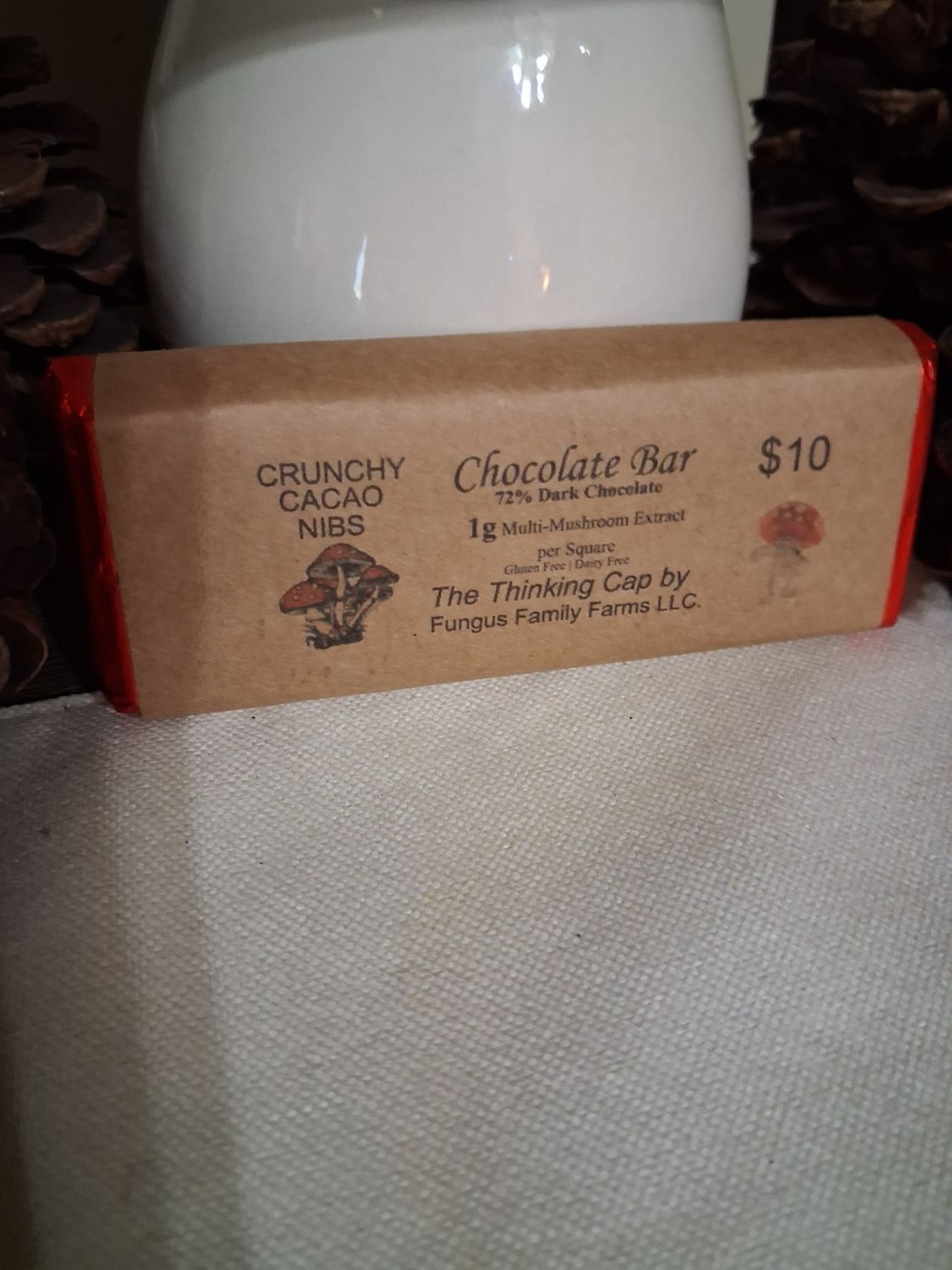 Multi-Mushroom Crunchy Nibs Dark Chocolate Bar, Non Dairy