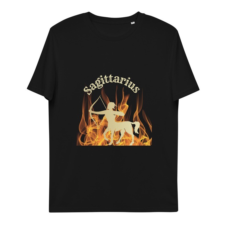 Sagittarius Short Sleeve Organic Cotton T-Shirt: “Adventure-ready, wanderlust-approved.”