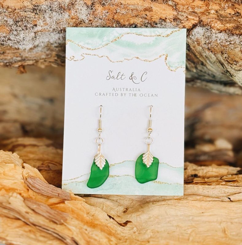 Emerald Shore -  Sea Glass Earrings
