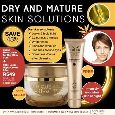Lucid Moisturiser Dry Skin 50ml + Night Cream 30ml | Annique Rooibos