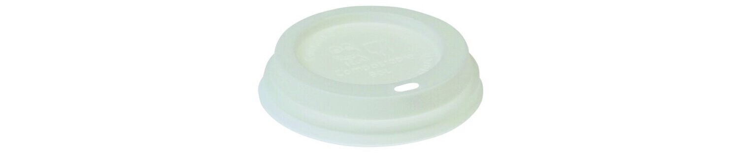 Domed CPLA lid with drinking opening, white, Ø 80 mm